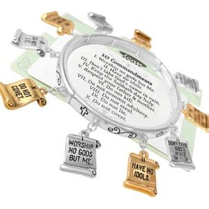 10 Commandments Charm Bracelet - Silver and Gold
Stretchable Sizes